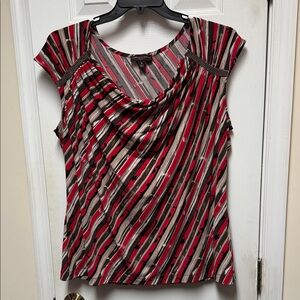 Dana Buchman Red, Olive Green, Black Striped Blouse 1X